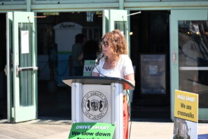 Wendy Berk of the Brain Injury Alliance of NJ speaks at podium.